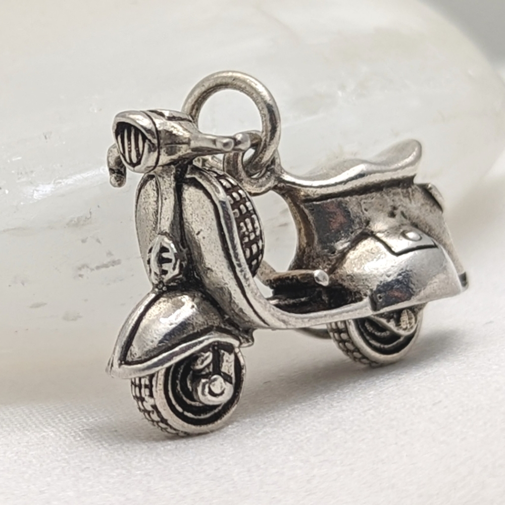 Retro Articulated Sterling Silver Vespa Scooter Pendant Charm